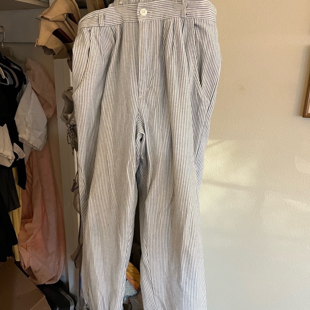 White Cotton Striped Pants